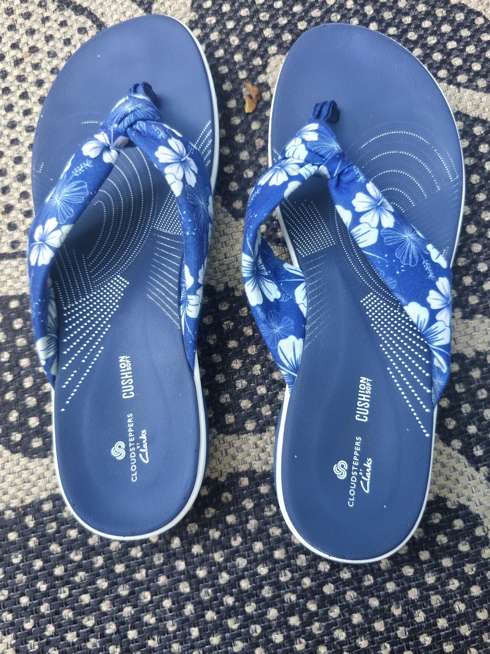 Clarks CloudSteppers Blue Floral Cushion Flip Flops for Women